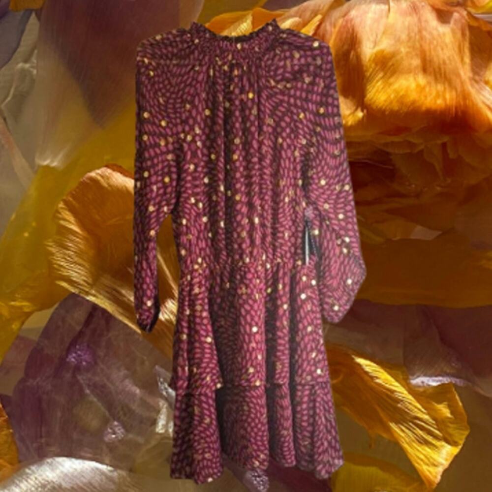 Scoop Medium NWT smocked neck tiered dress. Maroon, gold. Adorable dress.